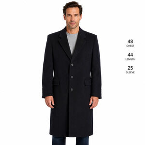 Hart Schaffner & Marx Mens Navy Wool Vintage Dress Trench Coat Long Length XL
